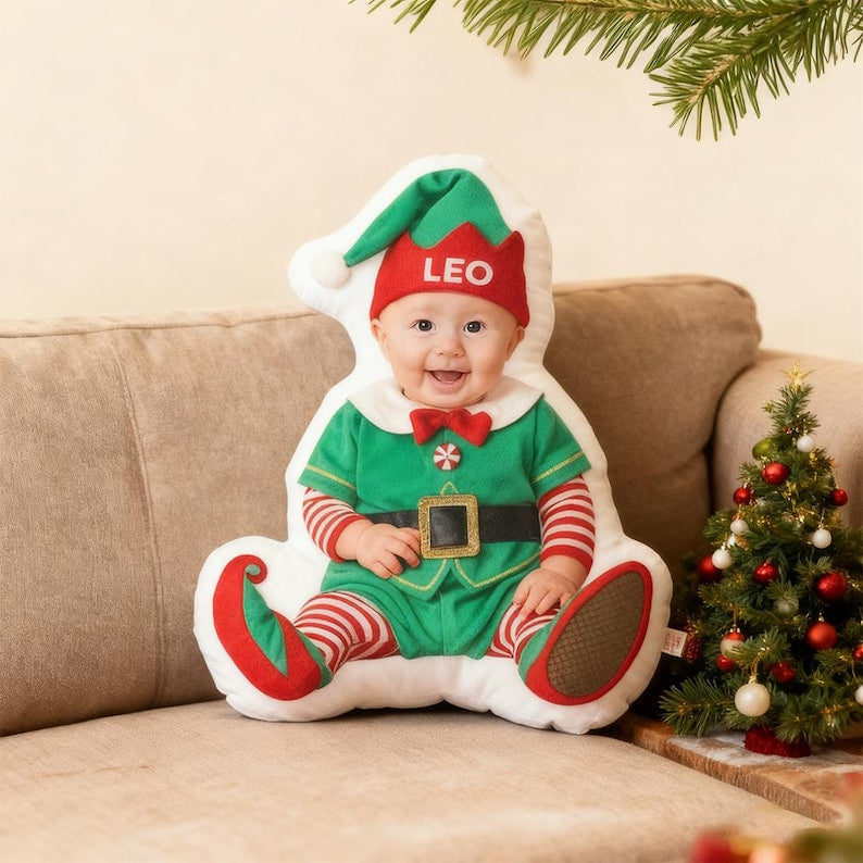 Custom Christmas Character Pillow with Name, Santa Elf Reindeer Gingerbread Plush Cushion, Personalized Xmas Gift for Children & Home Decor