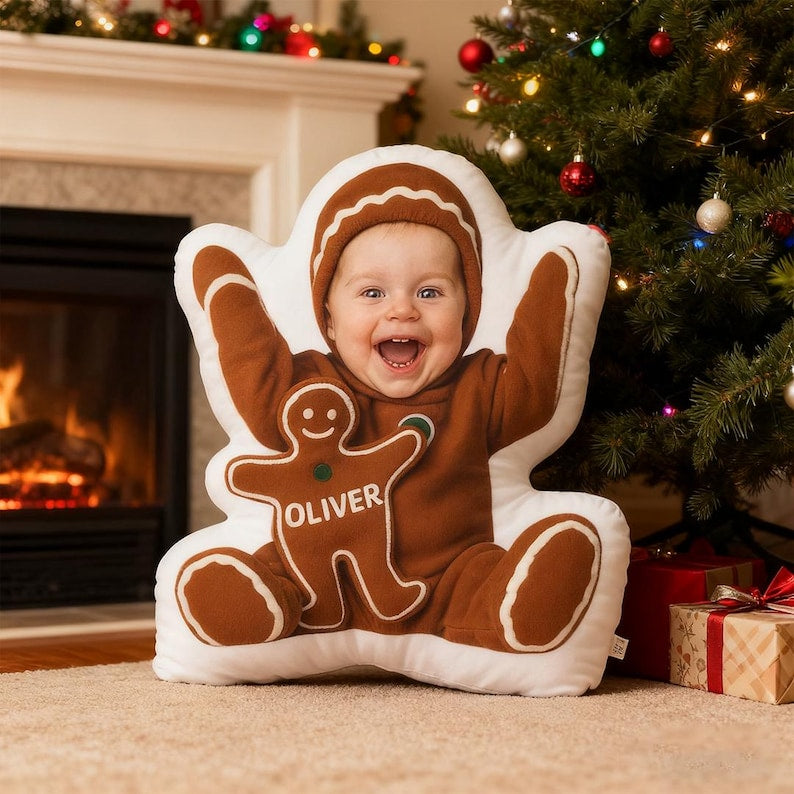 Custom Christmas Character Pillow with Name, Santa Elf Reindeer Gingerbread Plush Cushion, Personalized Xmas Gift for Children & Home Decor