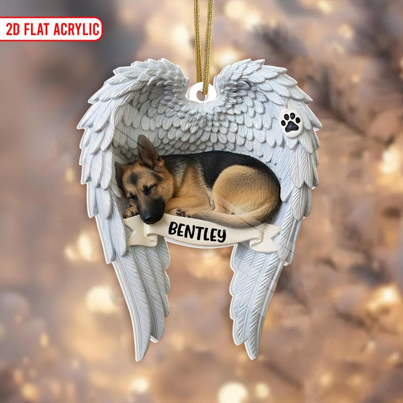 German Shepherd Angel Wings Ornament, Custom Dog Loss Christmas Decoration, Pet Memory Gift, In Memory of Dog Ornament