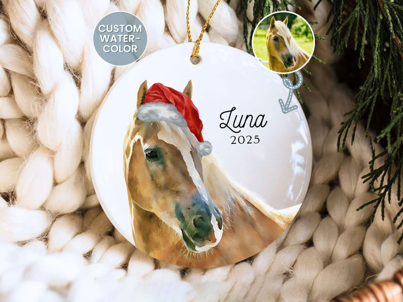 Horse Ornament Personalized Watercolor Portrait Custom Horse Ornament Gift for Horse Lover Ornament Watercolor Photo Equestrian Ornament