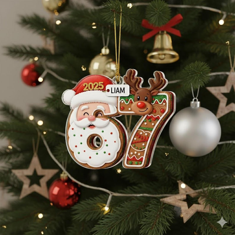 Six Seven Christmas Acrylic Ornament, Teen Slang Ornament, Funny Teenager Ornament, 67 Six Seven Santa Ornament, Gen Z Tween Ornament