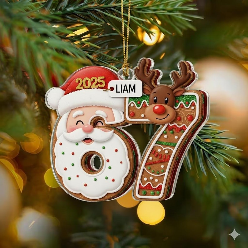 Six Seven Christmas Acrylic Ornament, Teen Slang Ornament, Funny Teenager Ornament, 67 Six Seven Santa Ornament, Gen Z Tween Ornament