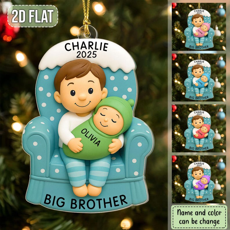 Custom Big Brother Acrylic Ornament 2025 Custom 2D Flat Christmas Ornament for Sibling Announcement, New Baby Gift for Brother