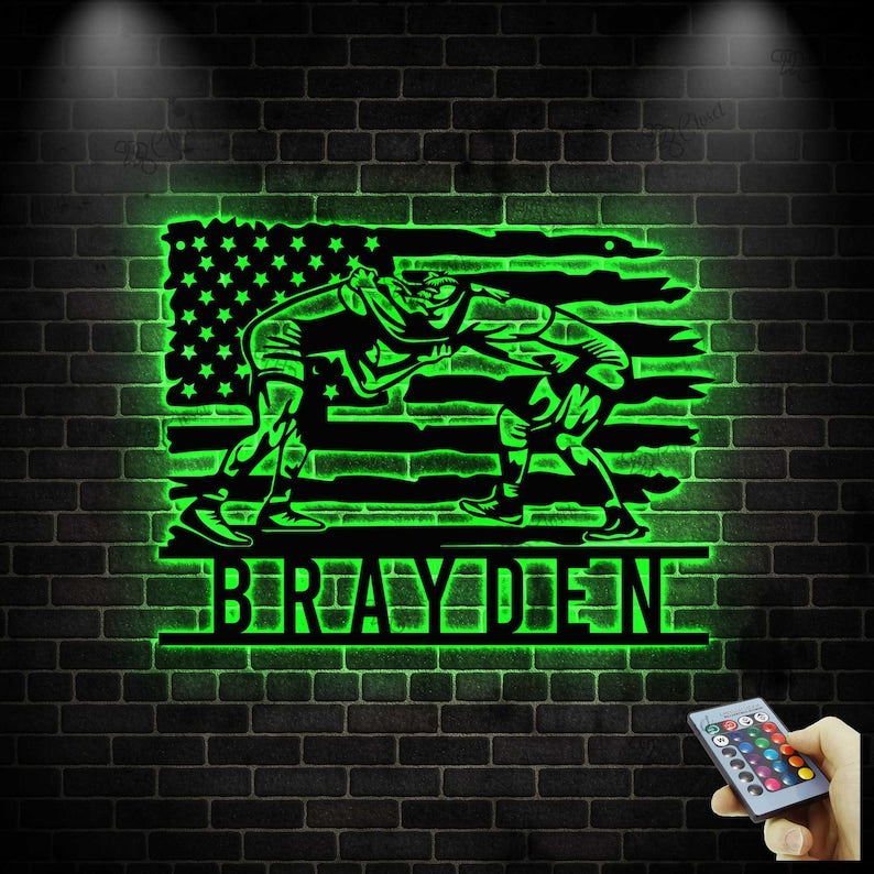 Custom Name Wrestling LED Metal Art, Personalized Wall Decor for Athletes, Wrestler Name Sign, Wrestling Coach Gift, Sports Sign Home Decor