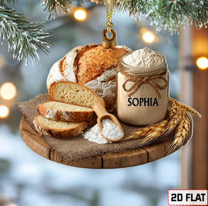 Custom 2D Flat Sourdough Bread Jar Ornament 2025 Handmade Bread & Flour Scene, Personalized Kitchen Lover Christmas Decoration