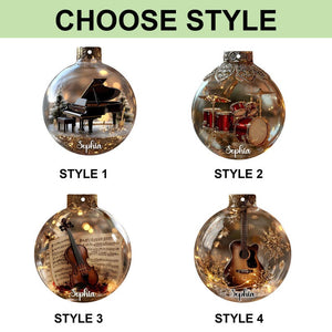 2D Flat Multi Music Instruments Acrylic Ornament Set Piano, Violin, Drum & Guitar Glass Ball Ornaments, Personalized Music Lover Gift