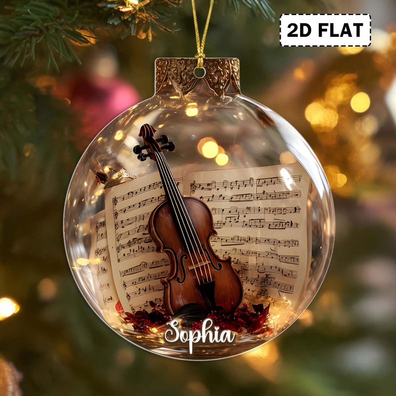 2D Flat Multi Music Instruments Acrylic Ornament Set Piano, Violin, Drum & Guitar Glass Ball Ornaments, Personalized Music Lover Gift