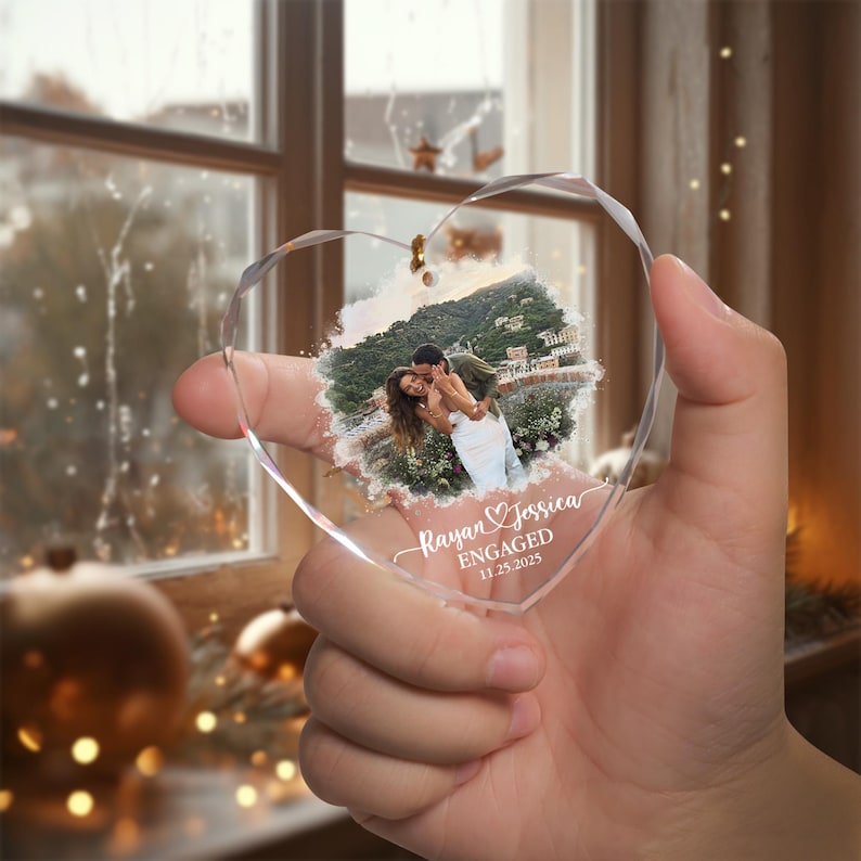 Personalized Couple Glass Ornament, Engagement Gift, Wedding Keepsake For Newlyweds, Romantic Whimsical Decoration, Anniversary Gift