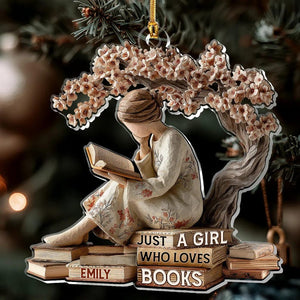 Custom Book Lover Christmas Ornament, Gift For Readers, Reading Girl Keepsake, Bookworm Gift, Library Decor, Literature 2D Flat Ornament