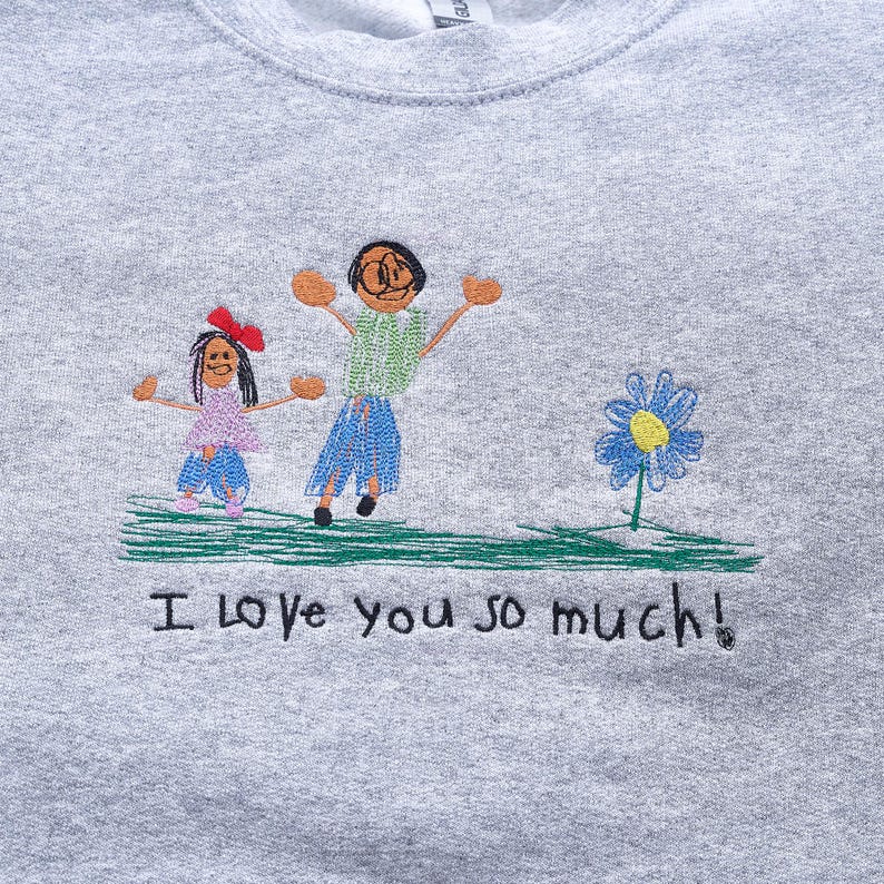 Custom Kids Photo Drawing Sweatshirt - Photo Embroidered Sweatshirt - Kids Art Sweatshirt - Drawing on Sweatshirt, Unique Gift for Mom, Dad il_794xN.7322413430_cmg1.jpg