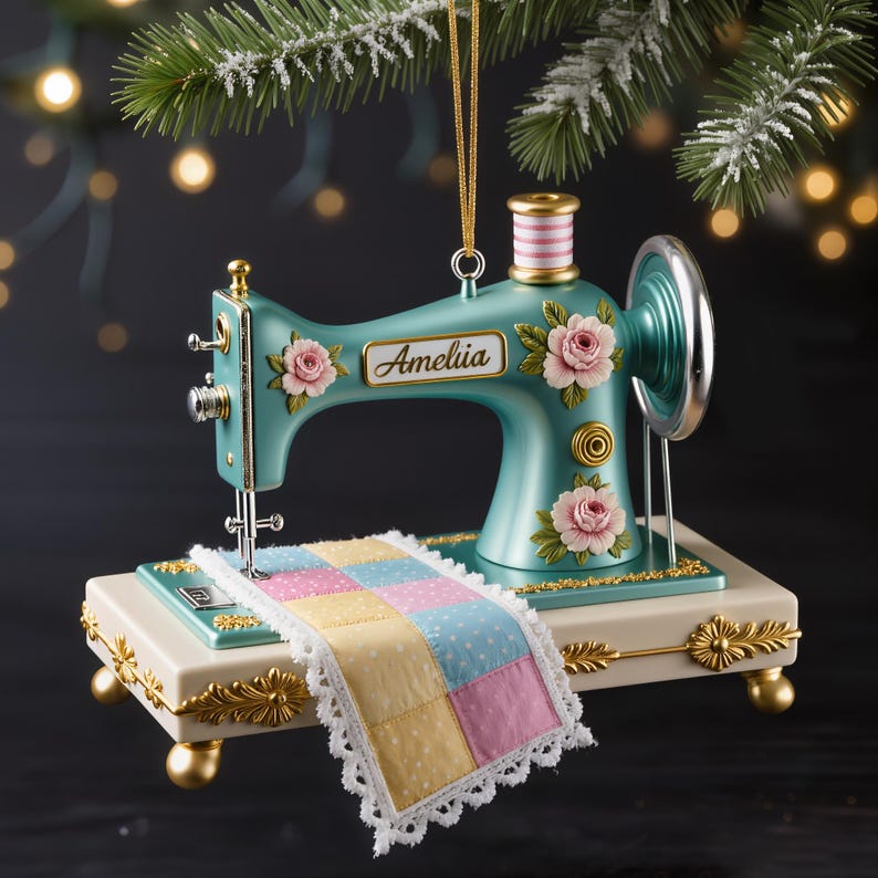 Personalized Sewing Machine acrylic Ornament 2025, Custom Quilter Christmas Decor, Seamstress Gift, Quilting Studio Decor,Crafting Xmas Gift