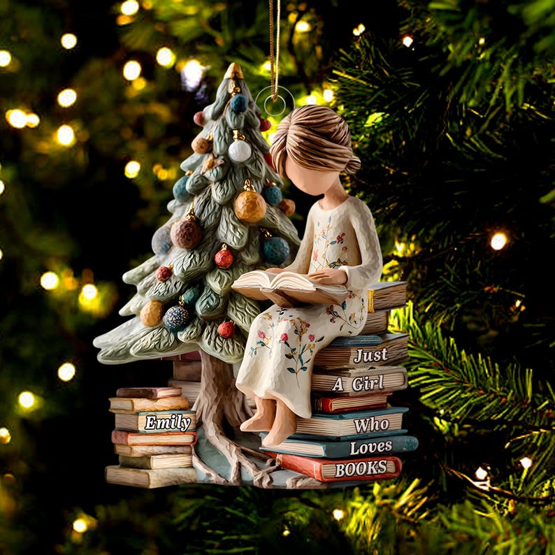 Just a Girl Who Loves Books Ornament, Personalized Reading Girl Ornament, Book Lover Christmas Gift 2025, 2D FLAT Acrylic Ornament