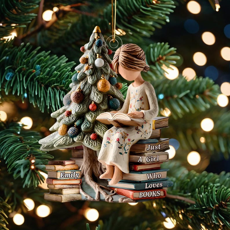 Just a Girl Who Loves Books Ornament, Personalized Reading Girl Ornament, Book Lover Christmas Gift 2025, 2D FLAT Acrylic Ornament