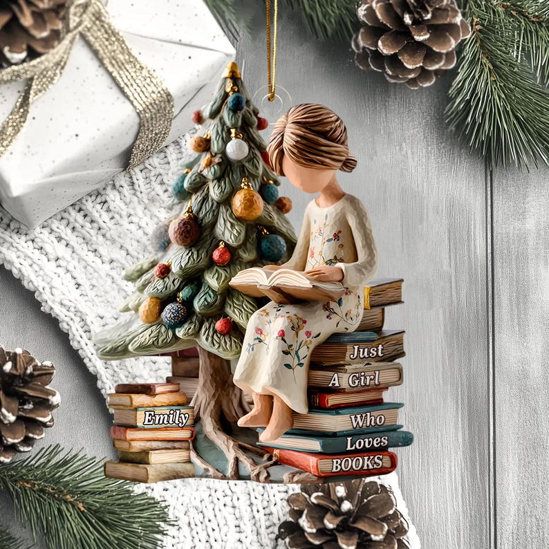 Just a Girl Who Loves Books Ornament, Personalized Reading Girl Ornament, Book Lover Christmas Gift 2025, 2D FLAT Acrylic Ornament