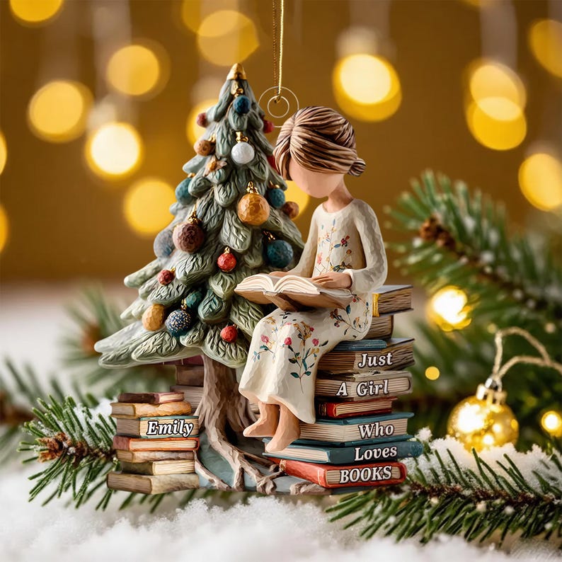 Just a Girl Who Loves Books Ornament, Personalized Reading Girl Ornament, Book Lover Christmas Gift 2025, 2D FLAT Acrylic Ornament