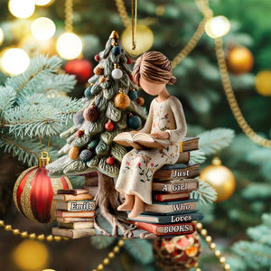 Just a Girl Who Loves Books Ornament, Personalized Reading Girl Ornament, Book Lover Christmas Gift 2025, 2D FLAT Acrylic Ornament