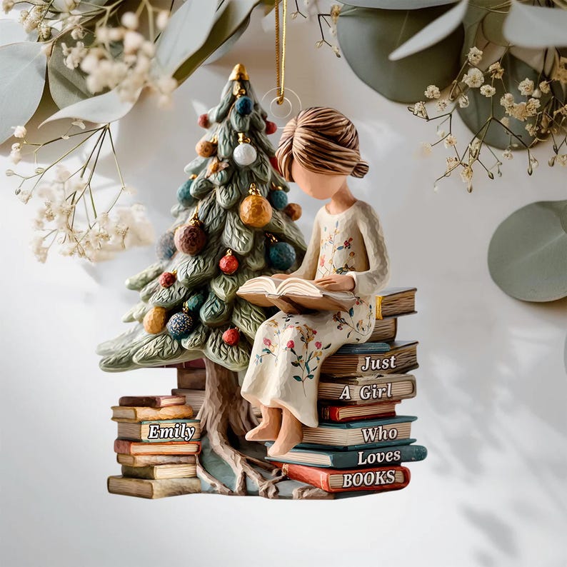 Just a Girl Who Loves Books Ornament, Personalized Reading Girl Ornament, Book Lover Christmas Gift 2025, 2D FLAT Acrylic Ornament