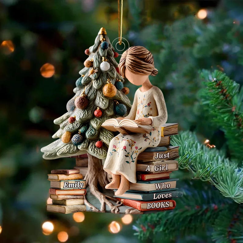 Just a Girl Who Loves Books Ornament, Personalized Reading Girl Ornament, Book Lover Christmas Gift 2025, 2D FLAT Acrylic Ornament