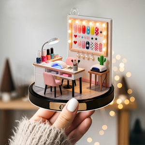 Custom Nail Tech Ornament 2025 Miniature Salon Scene Christmas Tree Decor for Manicurist, Nail Artist, Personalized Gift for Her