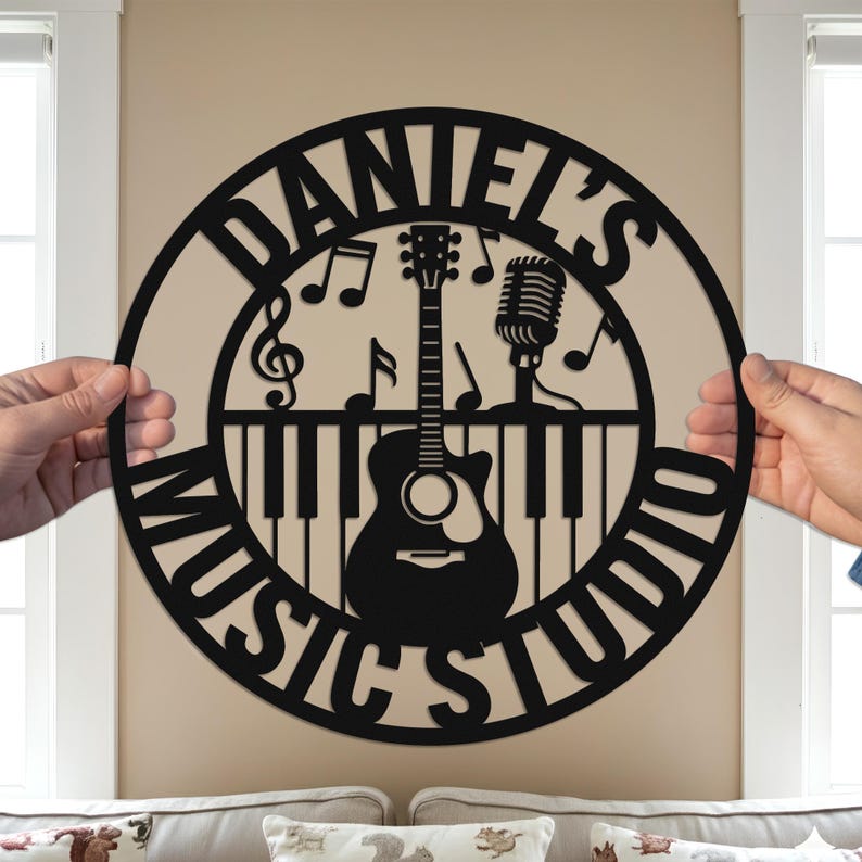 Custom Music Studio Metal Sign, Guitar, Piano, Mic Wall Art, Recording Studio, Music Room Decor, Gift for Musician Singer Producer