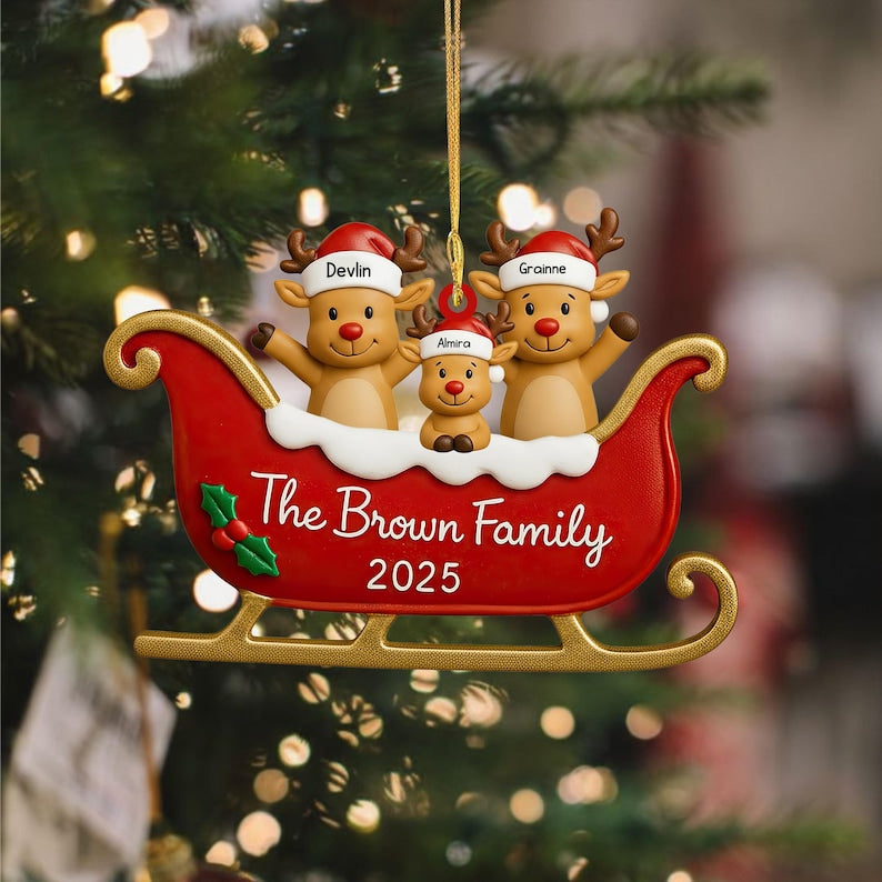 Custom Reindeer Family Christmas 2D Flat Ornament, 2025 Xmas Decor for Families, Personalized Keepsake Gift with Name, Unique Christmas Tree