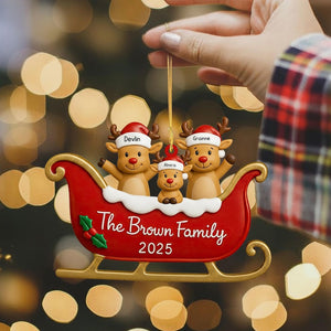 Custom Reindeer Family Christmas 2D Flat Ornament, 2025 Xmas Decor for Families, Personalized Keepsake Gift with Name, Unique Christmas Tree