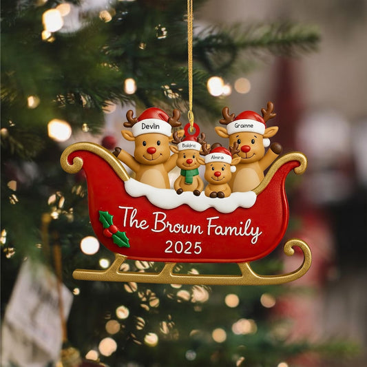 Custom Reindeer Family Christmas 2D Flat Ornament, 2025 Xmas Decor for Families, Personalized Keepsake Gift with Name, Unique Christmas Tree