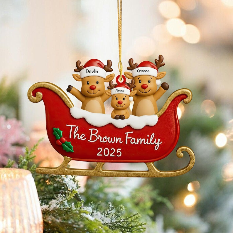 Custom Reindeer Family Christmas 2D Flat Ornament, 2025 Xmas Decor for Families, Personalized Keepsake Gift with Name, Unique Christmas Tree