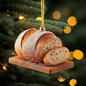 Personalized Sourdough Bread Ornament, Rustic 2D Wooden Christmas Gift