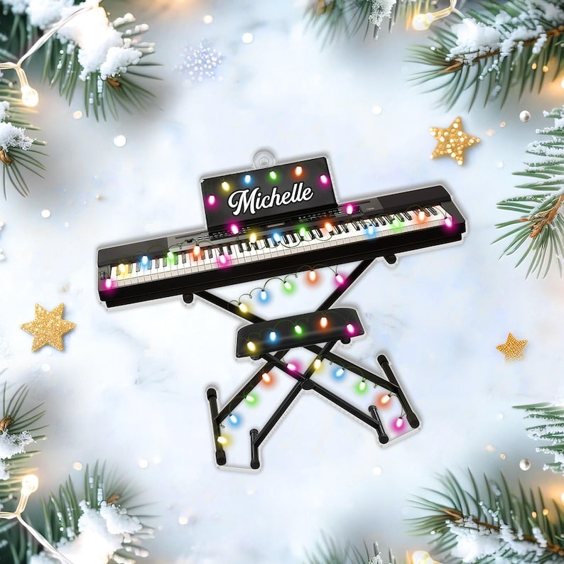 Personalized Keyboard Piano Ornament, 2D Acrylic Christmas Decoration, Music Lover Gift, Holiday Tree Keepsake For Pianists 2025,