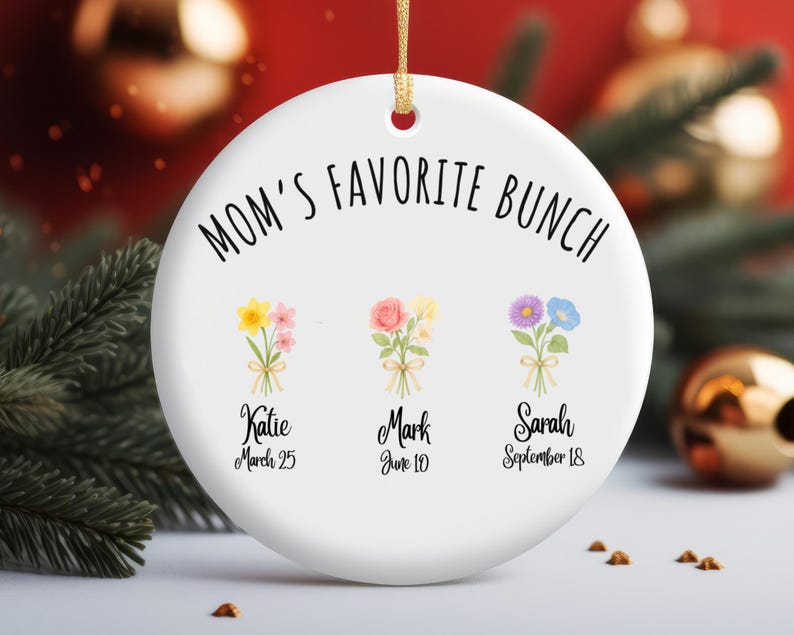 Personalized Birth Flower Mom Ornament, Christmas Gift for Mother, Mother's Day Gift, Birthday Present for Mom, Mom Keepsake Mother Ornament