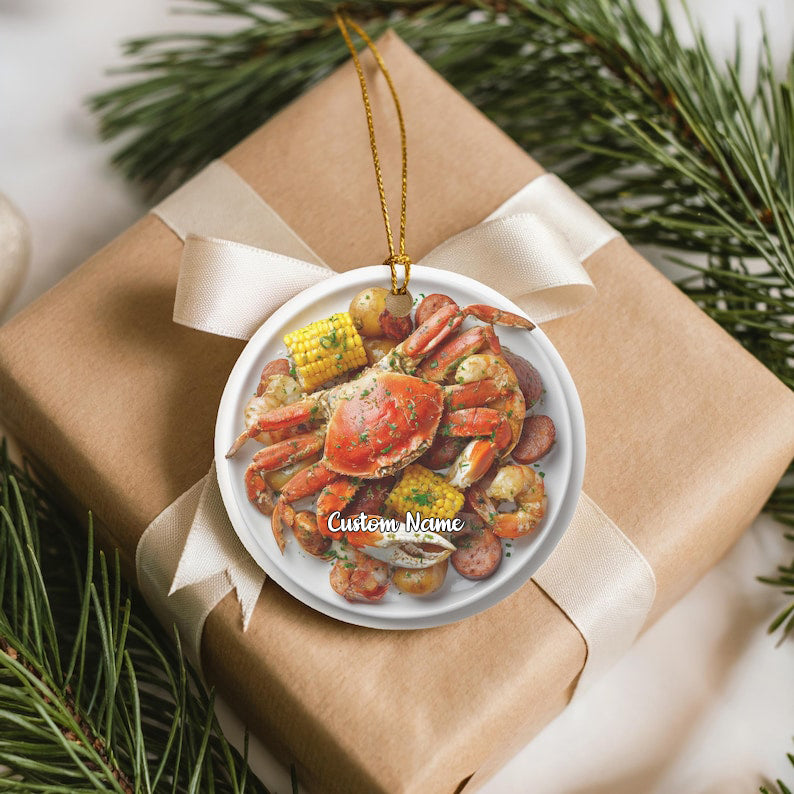 Seafood Boil Ornament, Foodie Gift for White Elephant or Secret Santa, Fisherman Aesthetic, Crab Shrimp Lobster Lover, Bayou Ornament