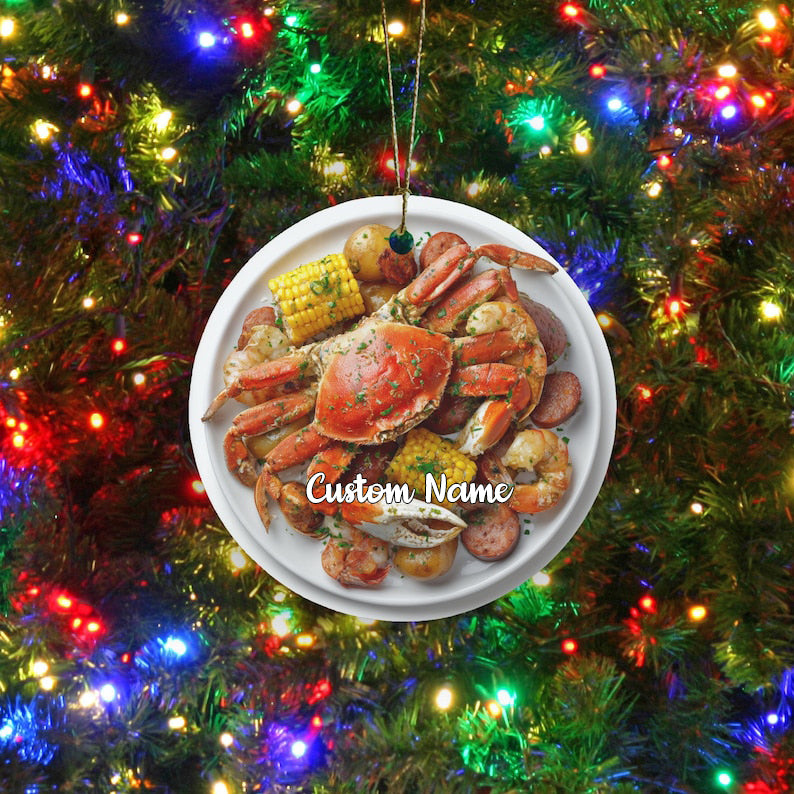 Seafood Boil Ornament, Foodie Gift for White Elephant or Secret Santa, Fisherman Aesthetic, Crab Shrimp Lobster Lover, Bayou Ornament