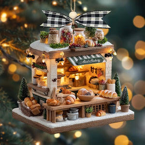 Personalized Mini Bakery Christmas Ornament, 2D Glat Rustic Bread Shop Tree Decoration Gift For Bakers Custom Name Ornament
