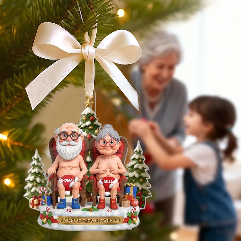 Personalized Funny Couple 2D Flat Ornament, Let s Grow Old Together Christmas Keepsake & Anniversary Gift, Holiday Gift, Husband Wife Gift