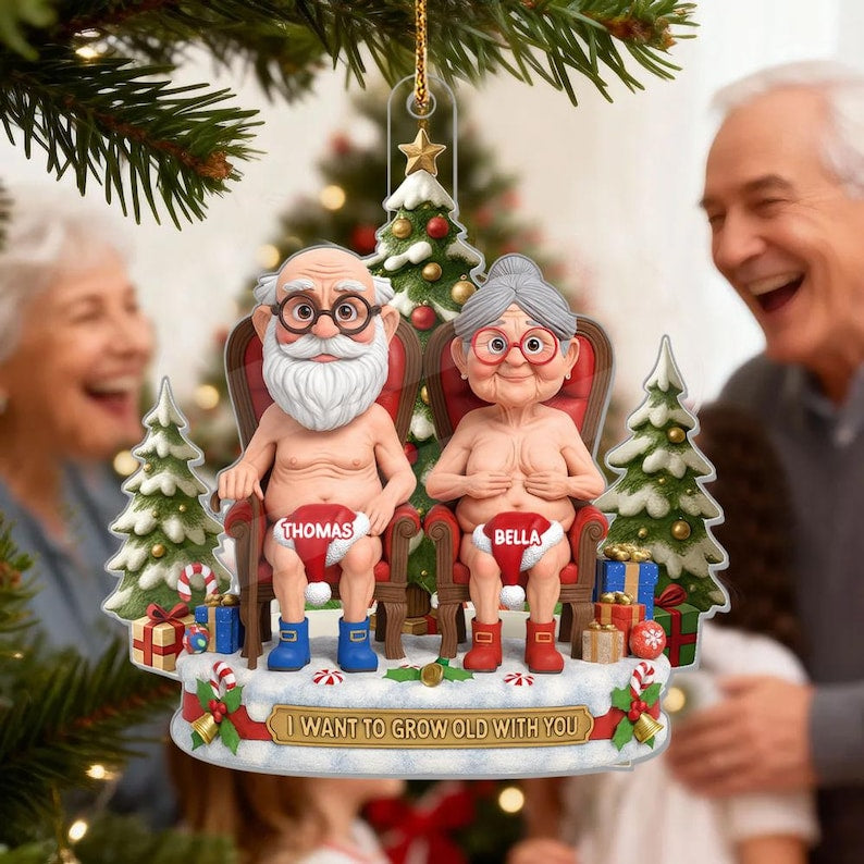 Personalized Funny Couple 2D Flat Ornament, Let s Grow Old Together Christmas Keepsake & Anniversary Gift, Holiday Gift, Husband Wife Gift