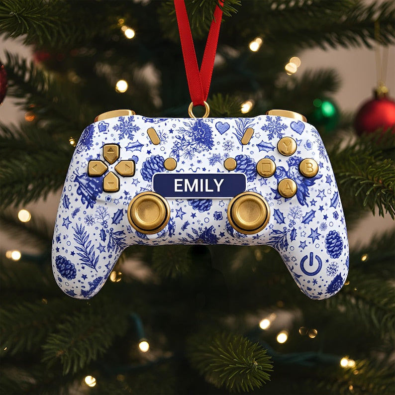 Personalized Gamer Controller Ornament Custom Name Acrylic Christmas Tree Decoration for Video Game Lovers, Kids, Teens, Boys & Girls