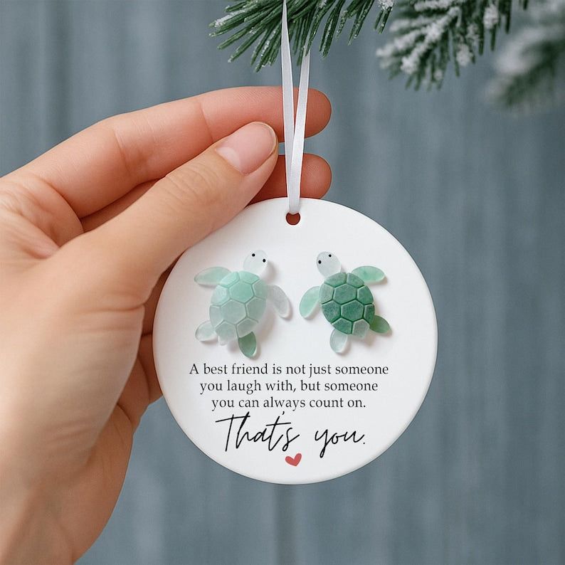 Personalized Sea Glass Friendship Ornament, Best Friend Christmas Decor Gift, Timeless Ceramic Besties Keepsake Gift, Christmas Tree Hanging