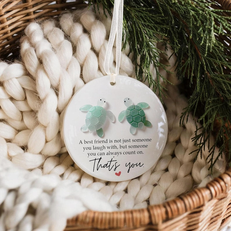 Personalized Sea Glass Friendship Ornament, Best Friend Christmas Decor Gift, Timeless Ceramic Besties Keepsake Gift, Christmas Tree Hanging