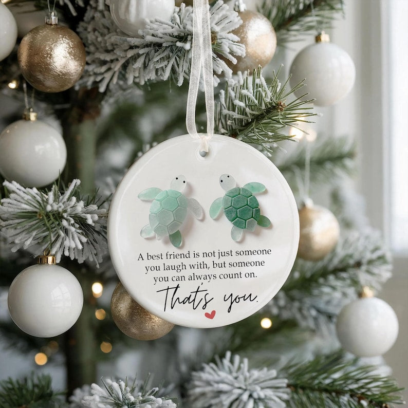 Personalized Sea Glass Friendship Ornament, Best Friend Christmas Decor Gift, Timeless Ceramic Besties Keepsake Gift, Christmas Tree Hanging