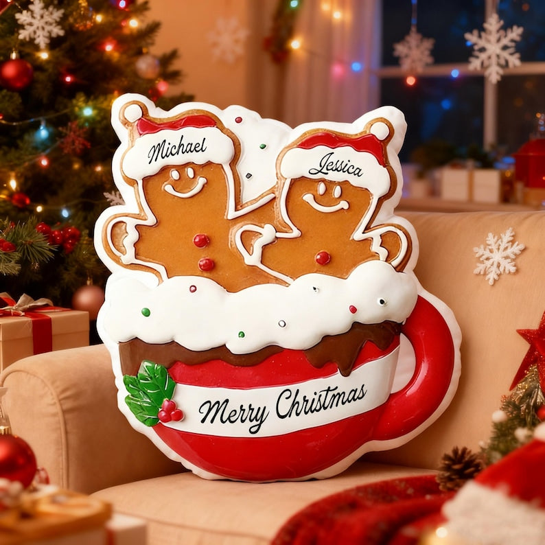 Personalized Christmas Pillow Doll,Custom Gingerbread Ornament Pillow,Family Photo Pillow,Unique Christmas Toy,Christmas Ornament Party Gift