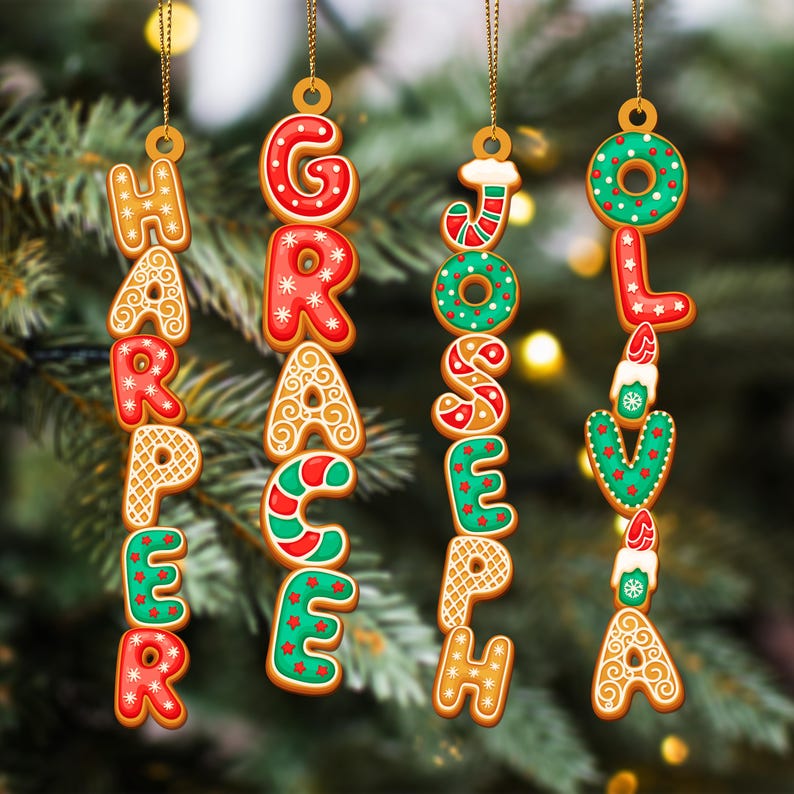 Custom Gingerbread Alphabet Ornament, Personalized Acrylic Christmas Stockings Tags, Kids Name Ornament, Christmas Ornaments for Family