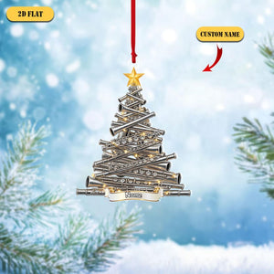 Personalized Flute 2D Flat Acrylic Ornament, Custom Musician Christmas Tree Decor, Band Gift for Flutist, Music Lover Ornament with Name