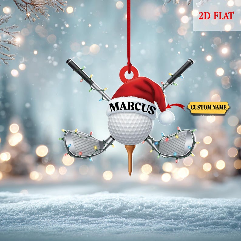 Personalized Golf 2d Flat Acrylic Ornament, Golfer Christmas Ornament, Golf Lover Ornament, Gift For Golf Players, Golf Club Ornament