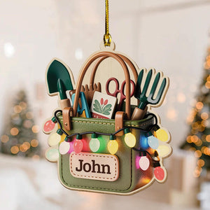 Custom Name Garden Tool Christmas Ornament, Christmas Tree Hanging Decoration, Flat 2D Ornament Acrylic/Wooden, Gardening Lover Gift