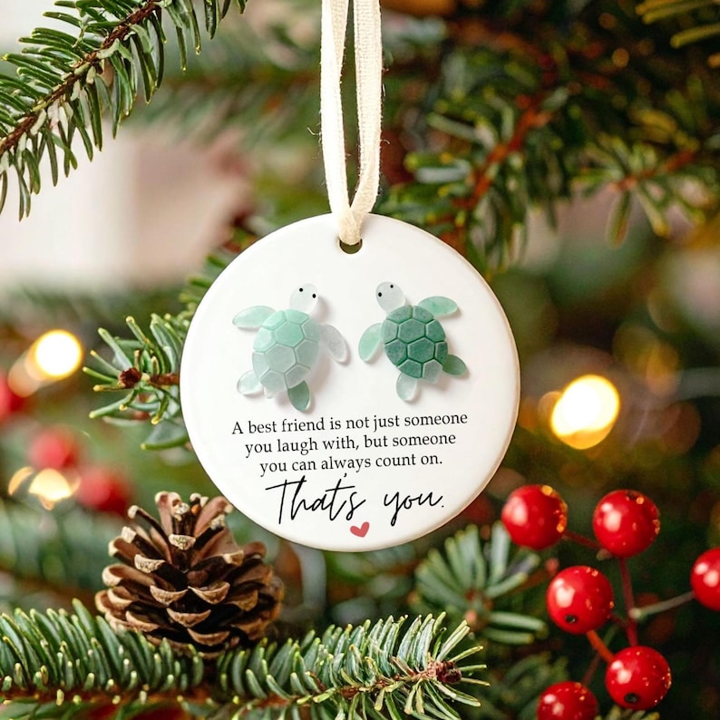 Personalized Sea Glass Friendship Ornament, Best Friend Christmas Decor Gift, Timeless Ceramic Besties Keepsake Gift, Christmas Tree Hanging