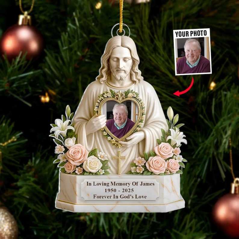 Personalized Memorial Ornament with Photo Forever in God s Love Acrylic Keepsake Christian Remembrance Gift for Loss of Loved One