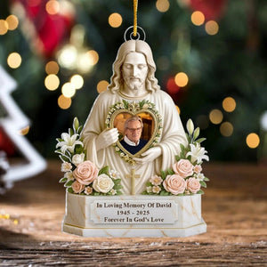 Personalized Memorial Ornament with Photo Forever in God s Love Acrylic Keepsake Christian Remembrance Gift for Loss of Loved One