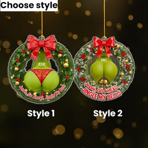 Personalized Green Monster Couple Christmas Ornament, I Adore You, Custom Holiday Tree Decoration, Flat 2D Ornament, Merry Greenmas Gift