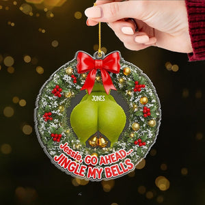 Personalized Green Monster Couple Christmas Ornament, I Adore You, Custom Holiday Tree Decoration, Flat 2D Ornament, Merry Greenmas Gift